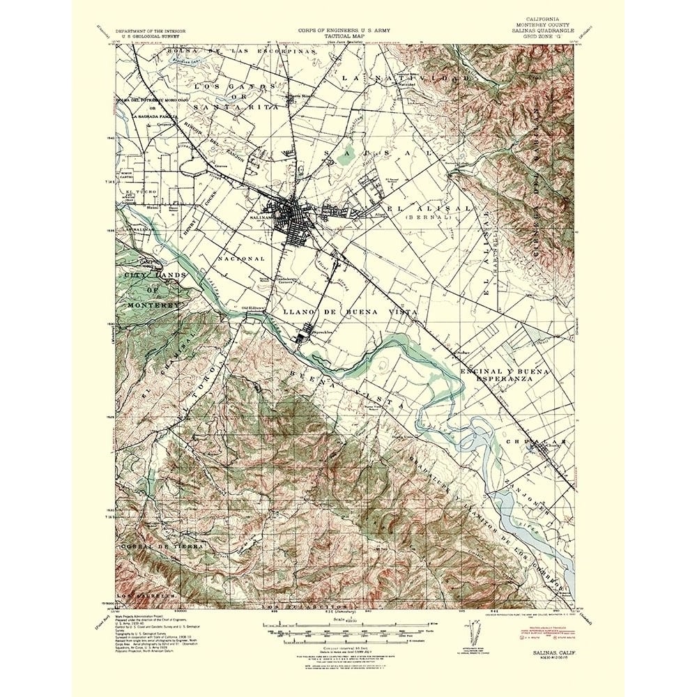 Salinas California Quad - USGS 1940 Poster Print by USGS USGS-VARPDXCASA0058 Image 1