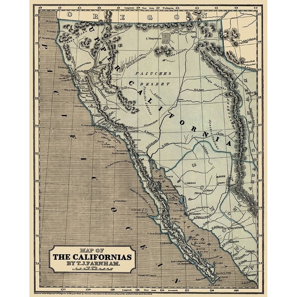 Map of the Californias - Farnham 1845 Poster Print by Farnham Farnham-VARPDXCAZZ0013 Image 1