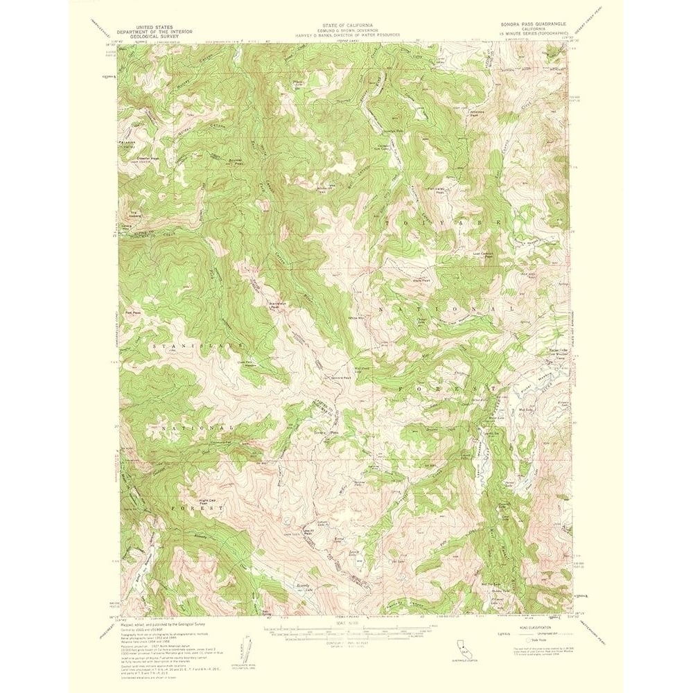 Sonora Pass California Quad - USGS 1961 Poster Print by USGS USGS-VARPDXCASO0019 Image 1