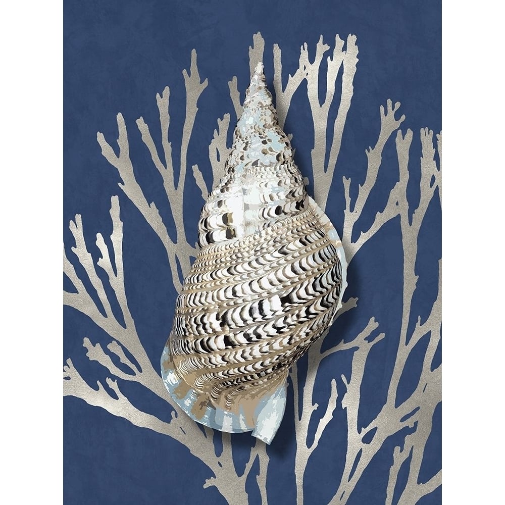 Shell Coral Silver on Blue I Poster Print by Caroline Kelly-VARPDXCKL116029 Image 1