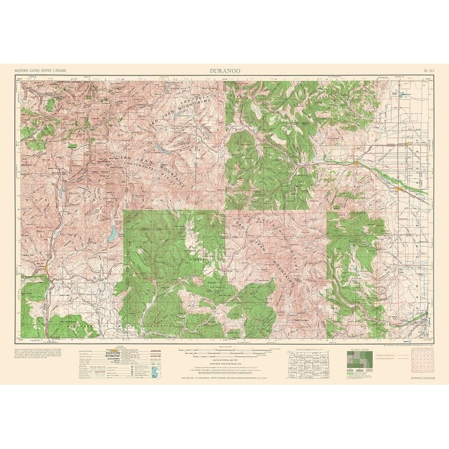 Durango Colorado Quad - USGS 1953 Poster Print by USGS USGS-VARPDXCODU0002 Image 1