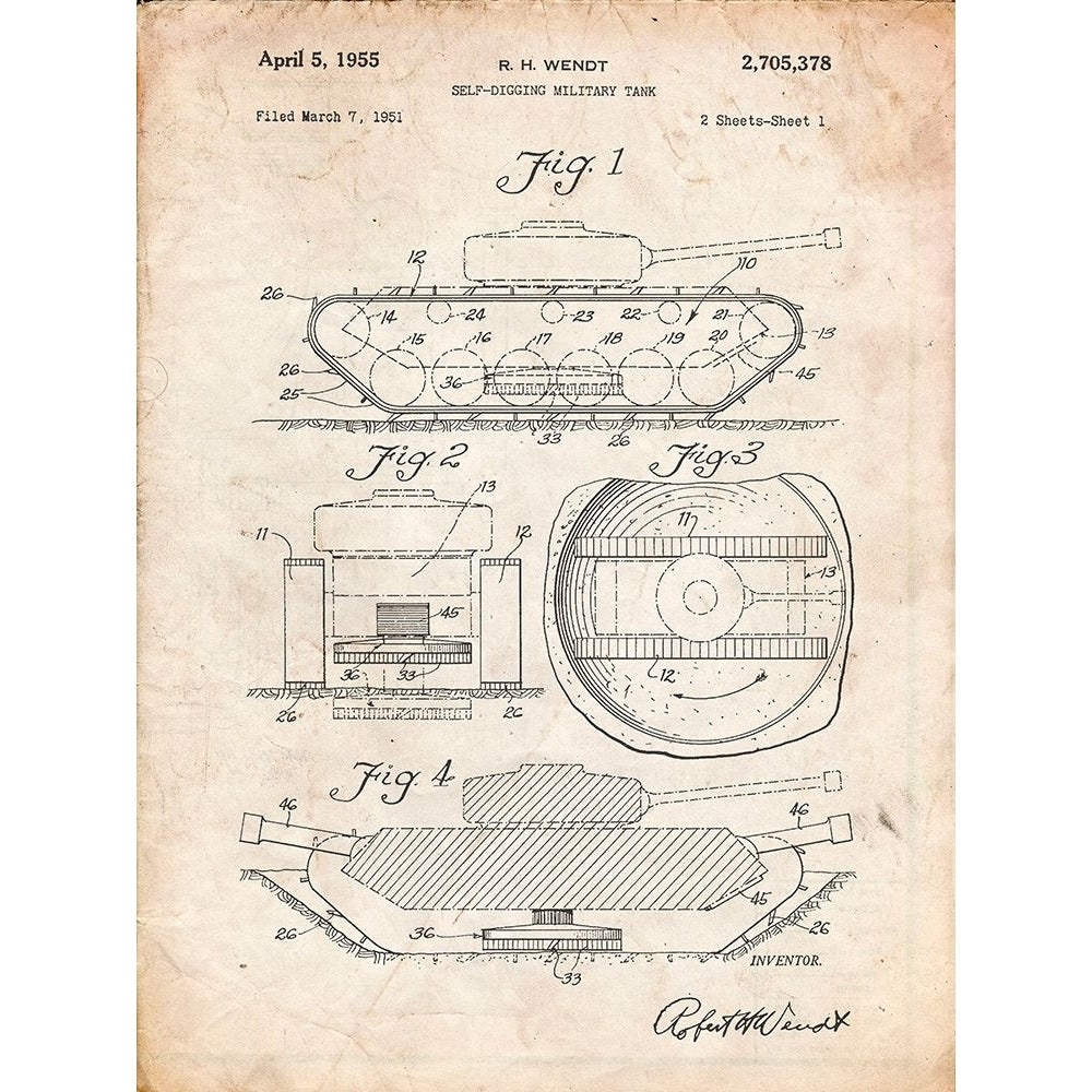 PP262-Vintage Parchment Military Self Digging Tank Patent Poster Poster Print - Cole Borders-VARPDXCOLBOR207842 Image 1