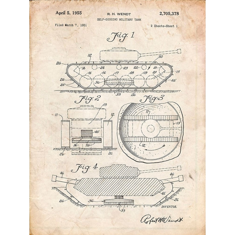 PP262-Vintage Parchment Military Self Digging Tank Patent Poster Poster Print - Cole Borders-VARPDXCOLBOR207842 Image 1