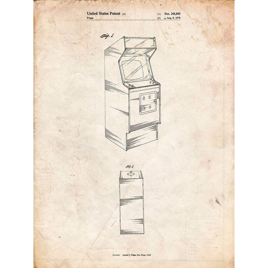 PP362-Vintage Parchment Arcade Game Cabinet Patent Poster Poster Print - Cole Borders-VARPDXCOLBOR208522 Image 1