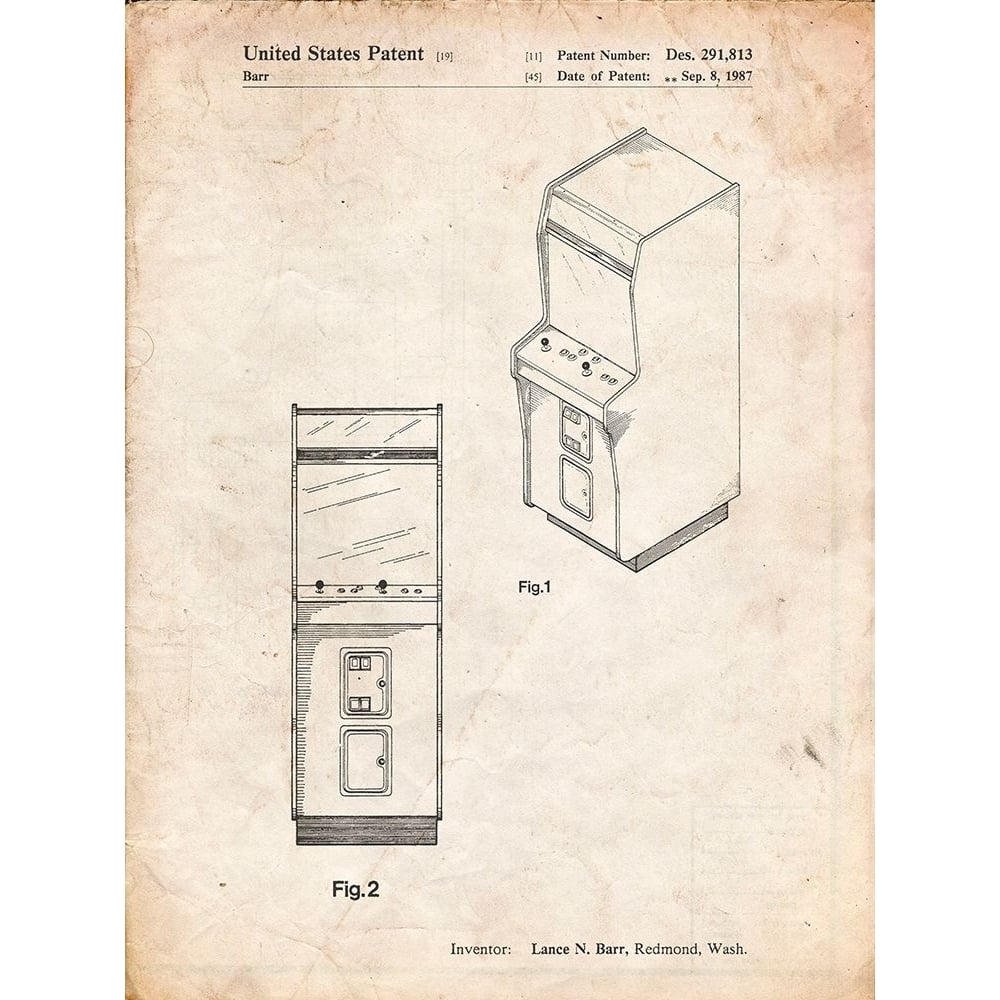 PP357-Vintage Parchment Arcade Game Cabinet Front Figure Patent Poster Poster Print - Cole Borders-VARPDXCOLBOR208498 Image 1