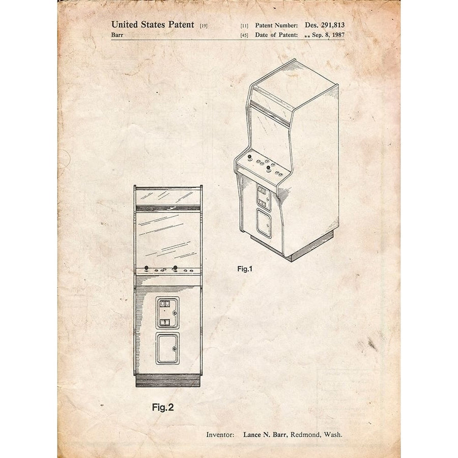 PP357-Vintage Parchment Arcade Game Cabinet Front Figure Patent Poster Poster Print - Cole Borders-VARPDXCOLBOR208498 Image 1