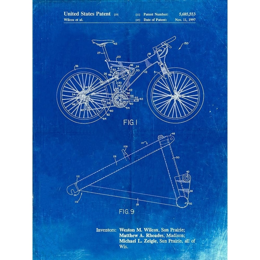 PP965-Faded Blueprint Mountain Bike Patent Art Poster Print - Cole Borders-VARPDXCOLBOR215886 Image 1