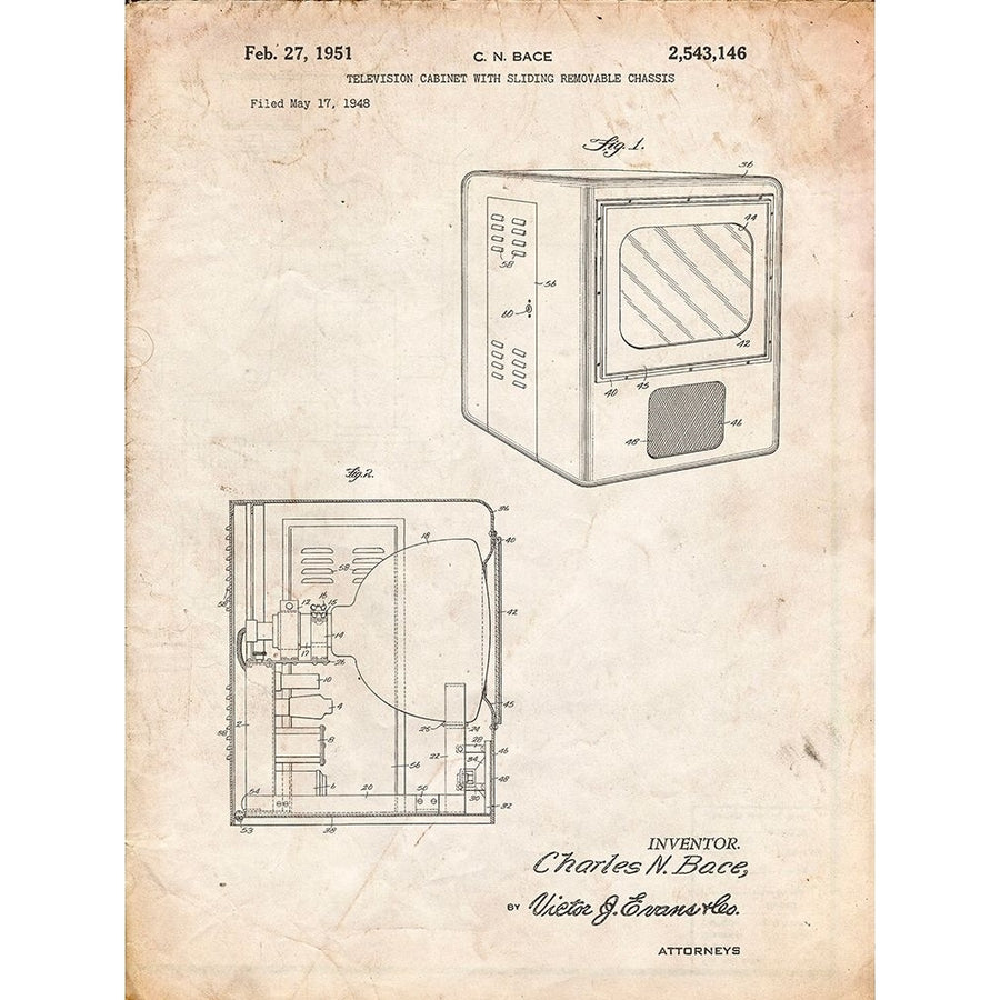 PP1115-Vintage Parchment Tube Television Patent Poster Poster Print - Cole Borders-VARPDXCOLBOR217837 Image 1