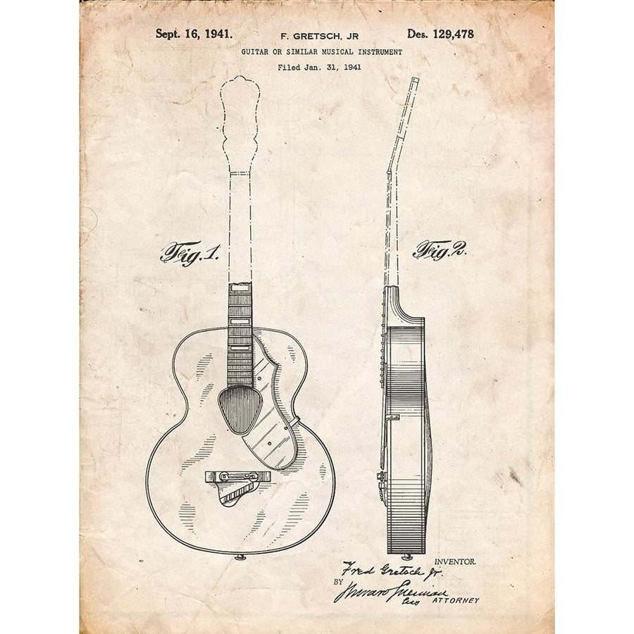 PP138- Vintage Parchment Gretsch 6022 Rancher Guitar Patent Poster Poster Print - Cole Borders-VARPDXCOLBOR219849 Image 1