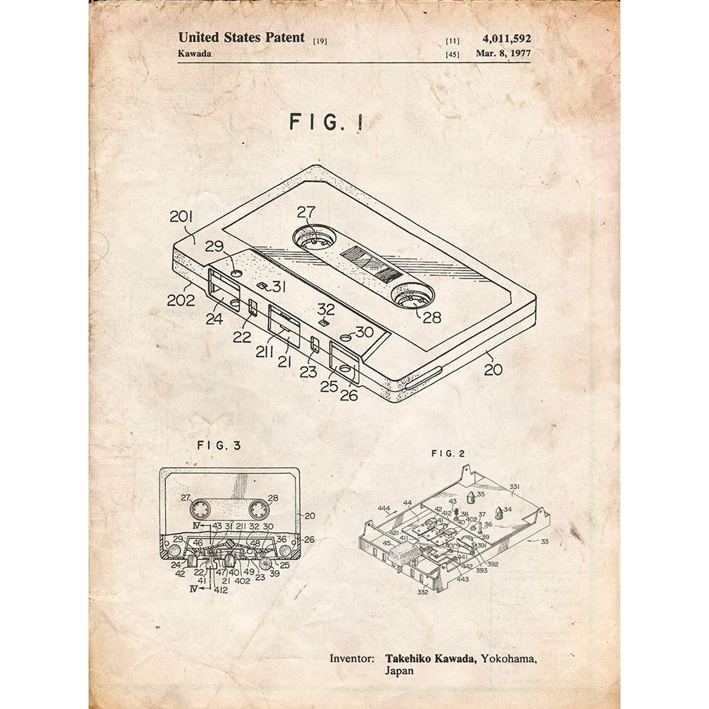 PP319-Vintage Parchment Cassette Tape Patent Poster Poster Print - Cole Borders-VARPDXCOLBOR221473 Image 1