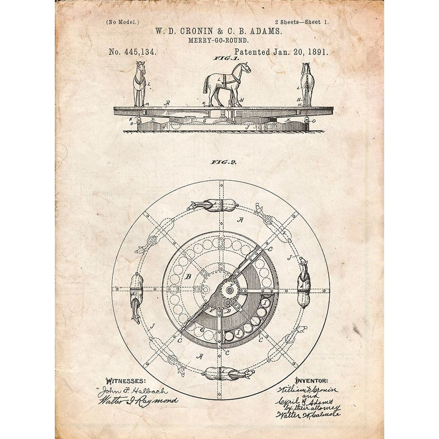 PP351-Vintage Parchment Carousel 1891 Patent Poster Poster Print - Cole Borders-VARPDXCOLBOR221517 Image 1