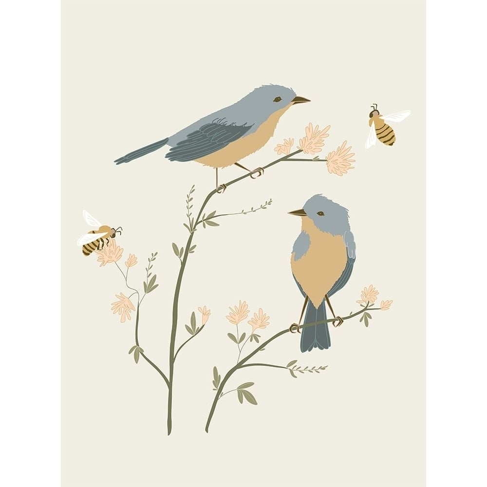 Birds And Bees Muted Poster Print - Melody Designs Sweet-VARPDXCTRC134A Image 1