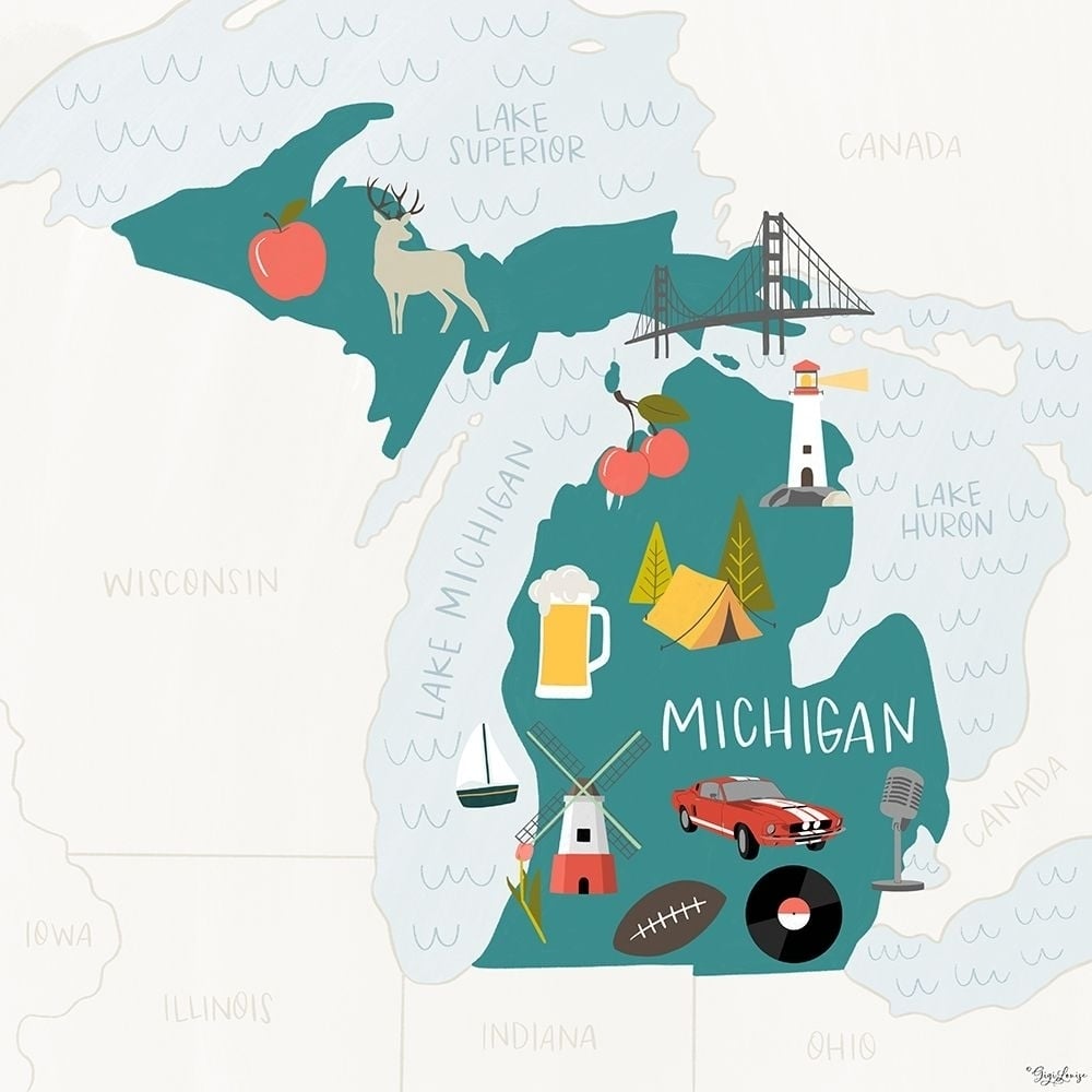 Michigan Icons Poster Print by Gigi Louise-VARPDXKBSQ115P Image 1