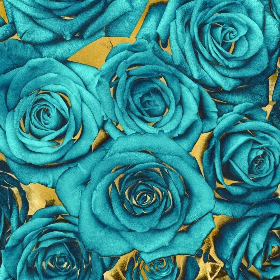 Roses - Teal on Gold Poster Print by Kate Bennett-VARPDXKTB113454 Image 1