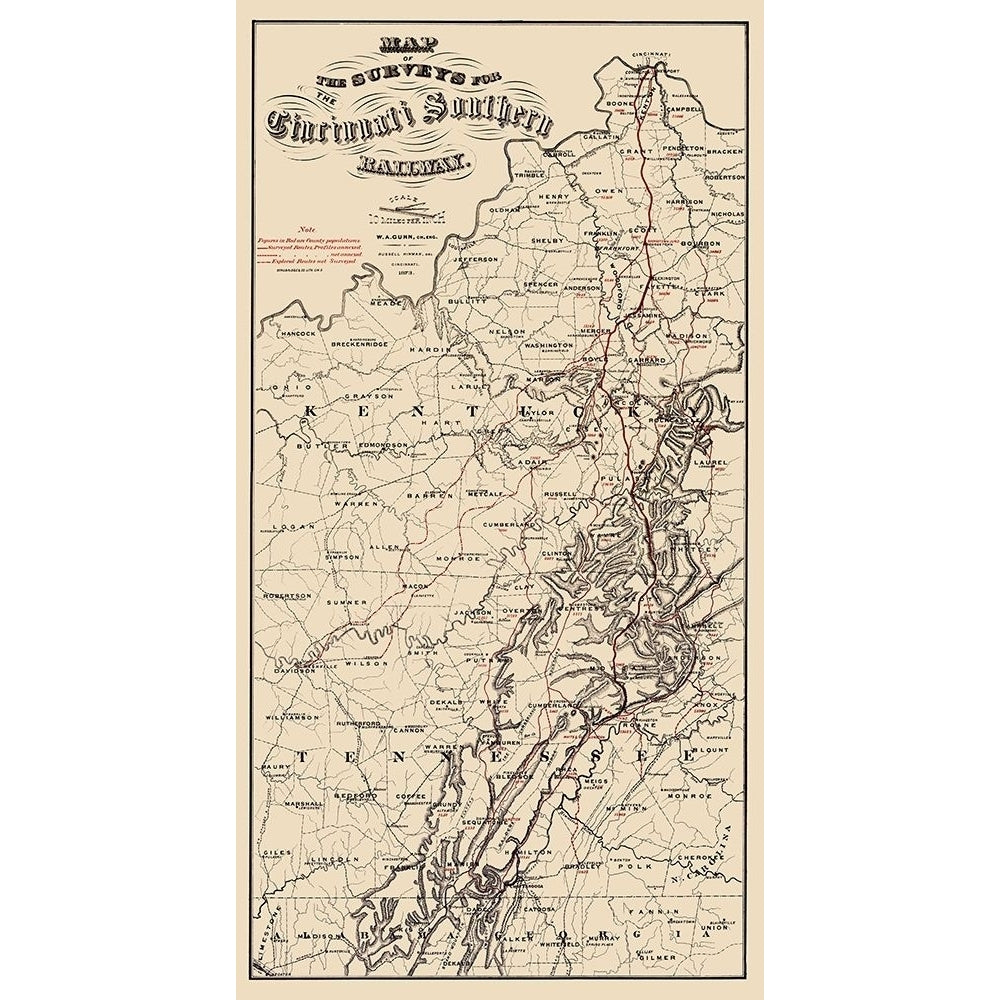 Cincinnati Southern Railway - Strobridge 1873 Poster Print by Strobridge Strobridge-VARPDXKYCI0001 Image 1