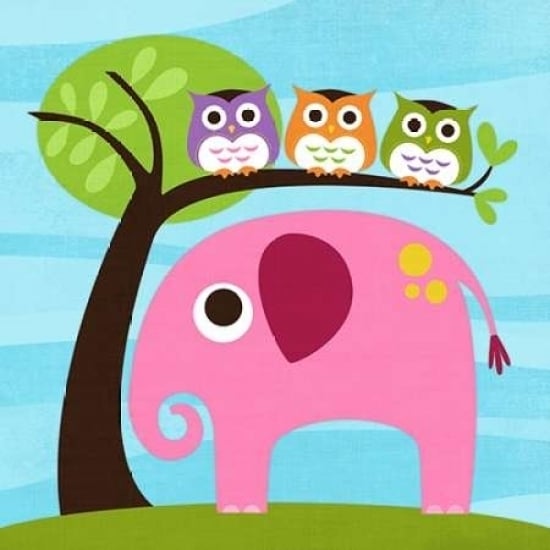 Elephant with Three Owls Poster Print by Nancy Lee-VARPDXL622D Image 2