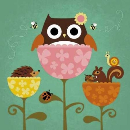 Owl Squirrel and Hedgehog in Flowers Poster Print by Nancy Lee-VARPDXL691D Image 1