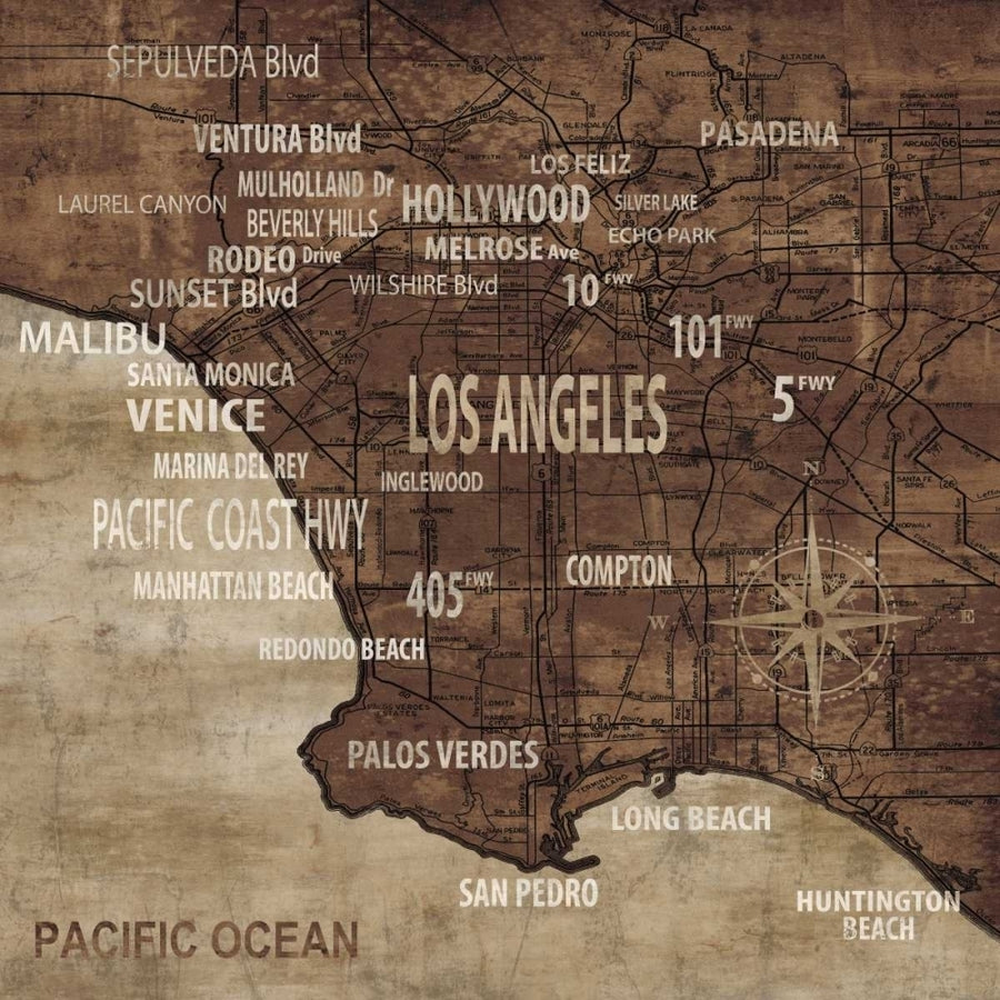 Map of Los Angeles Poster Print by Luke Wilson-VARPDXLW6909 Image 1