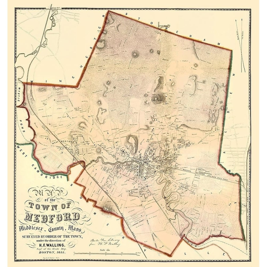 Medford Massachusetts Landowner - Walling 1855 by Walling-VARPDXMAME0001 Image 1