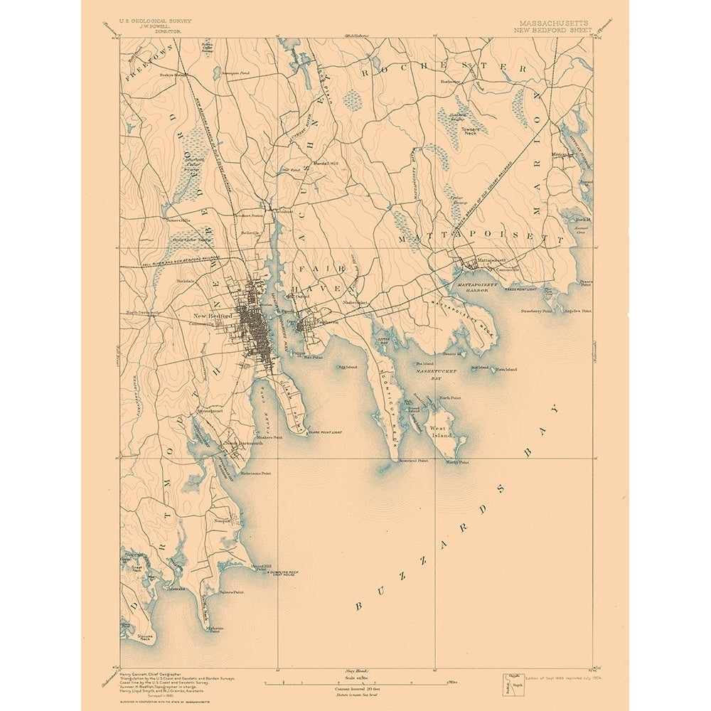 Bedford Massachusetts Sheet - USGS 1893 Poster Print by USGS USGS-VARPDXMANB0001 Image 1