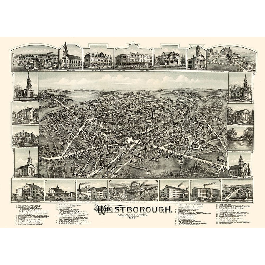 Westborough Massachusetts - Bailey 1888 Poster Print by Bailey Bailey-VARPDXMAWE0004 Image 1