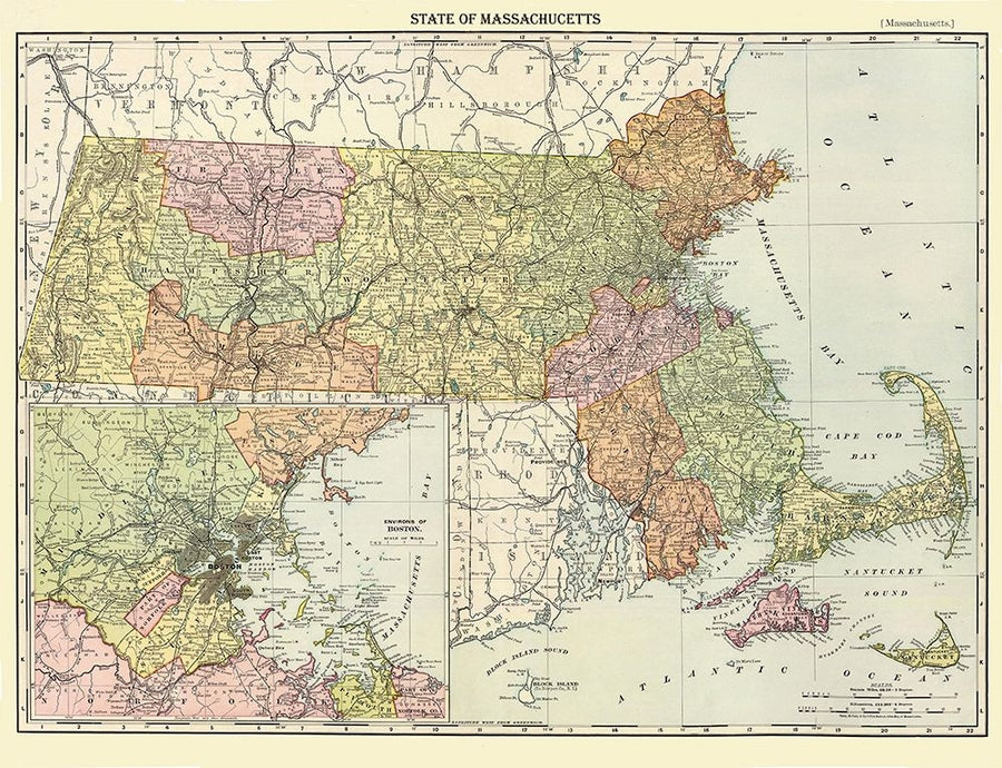 Massachusetts - Rand McNally 1890 Poster Print by Rand McNally Rand McNally-VARPDXMAZZ0007 Image 1