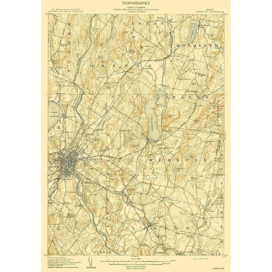 Lewiston Maine Quad - USGS 1908 Poster Print by USGS USGS-VARPDXMELE0001 Image 1