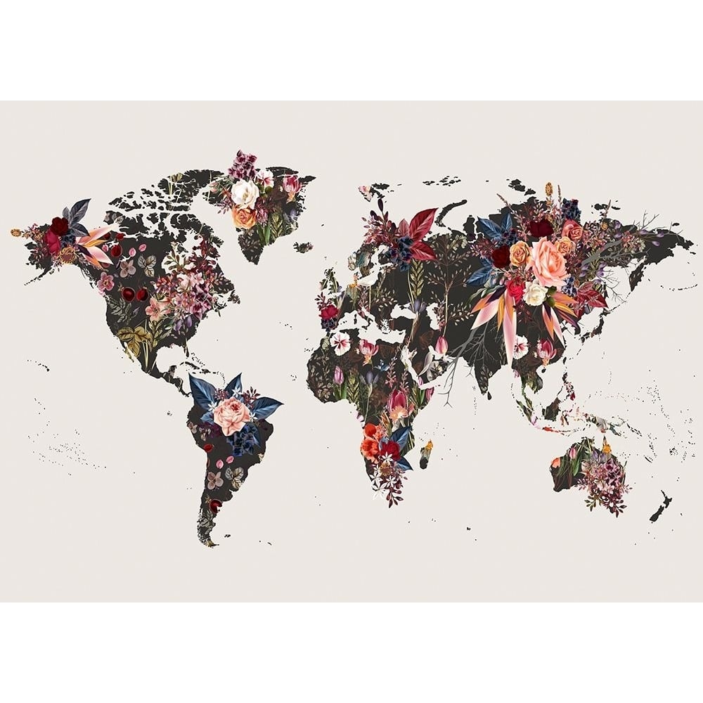 Worldmap Flowers Poster Print - Design Fabrikken-VARPDXMF9691075 Image 1