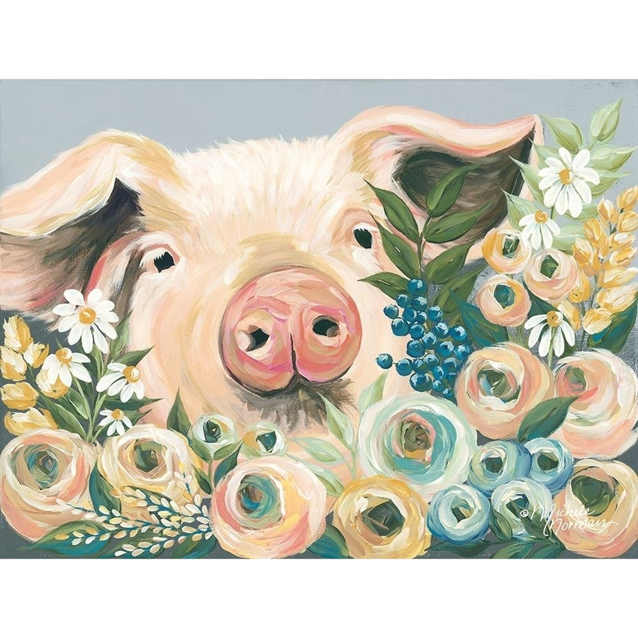 Pig in the Flower Garden Poster Print by Michele Norman-VARPDXMN103 Image 1