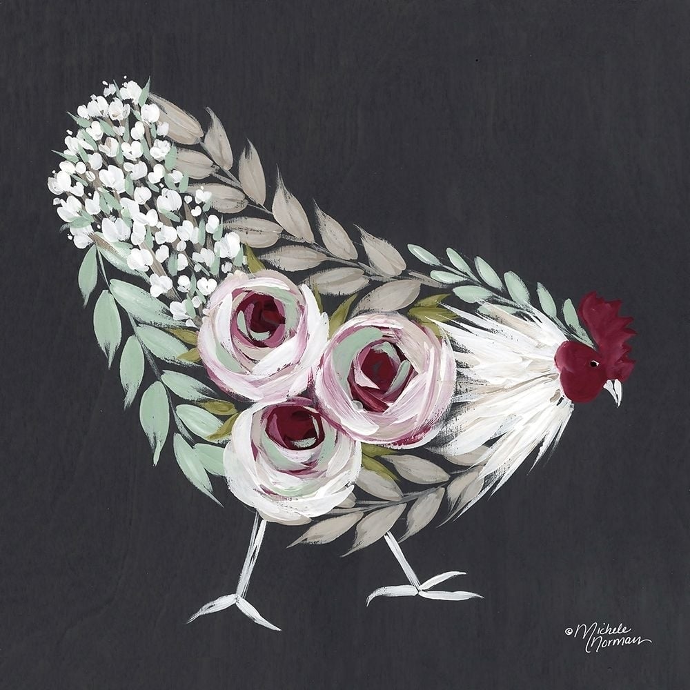 Floral Hen Mint and Pink Poster Print by Michele Norman-VARPDXMN134 Image 1