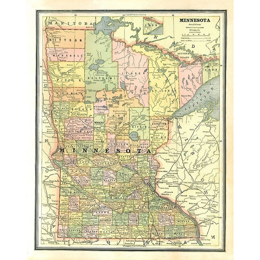 Minnesota - Cram 1886 Poster Print by Cram Cram-VARPDXMNZZ0005 Image 1