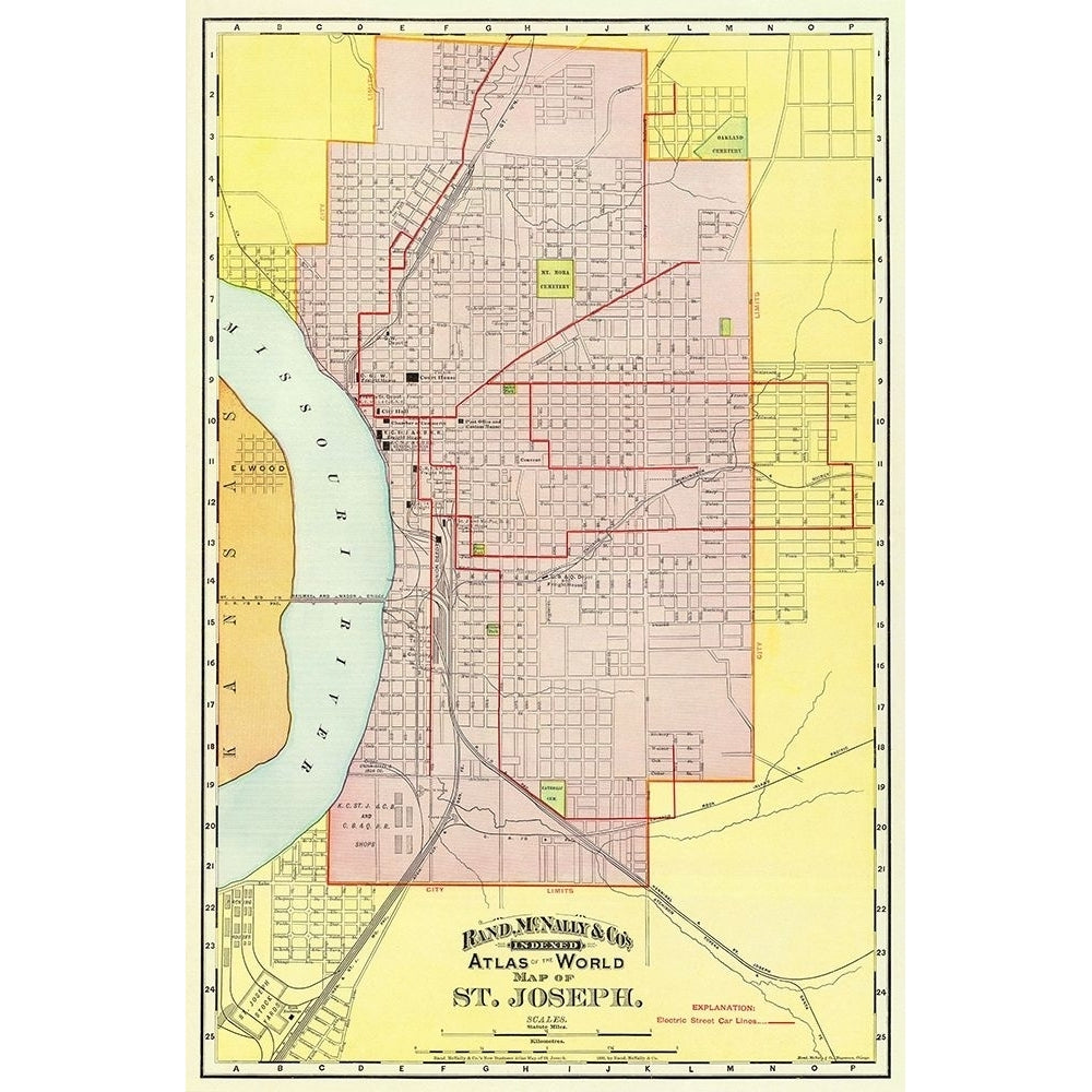 St Joseph Missouri - Rand McNally 1892 Poster Print by Rand McNally Rand McNally-VARPDXMOST0006 Image 1