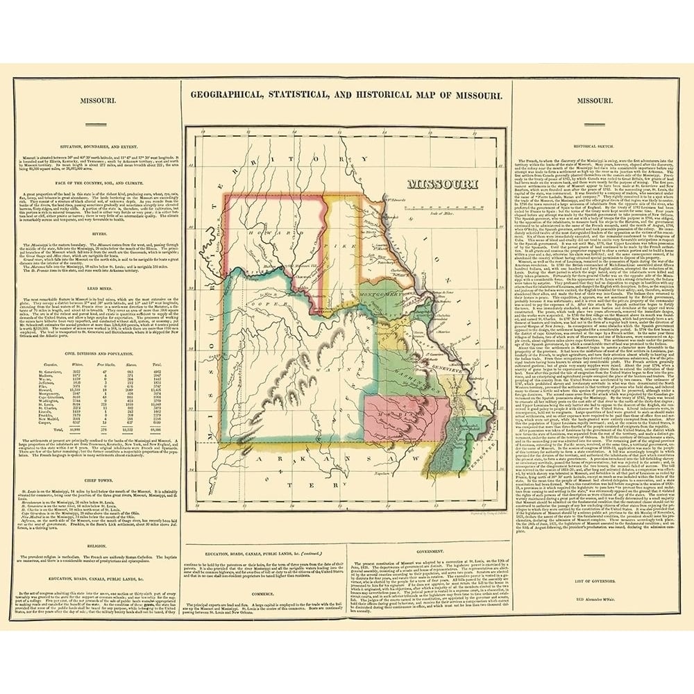 Missouri Geographical Statistical Historical Poster Print by Carey Carey-VARPDXMOZZ0014 Image 1