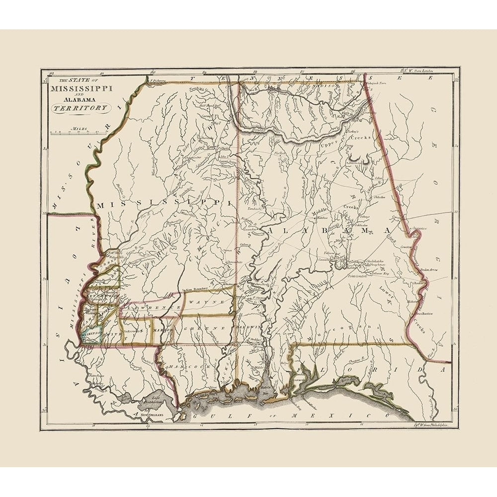 Mississippi Alabama Territory - Carey 1818 Poster Print by Carey Carey-VARPDXMSZZ0004 Image 1