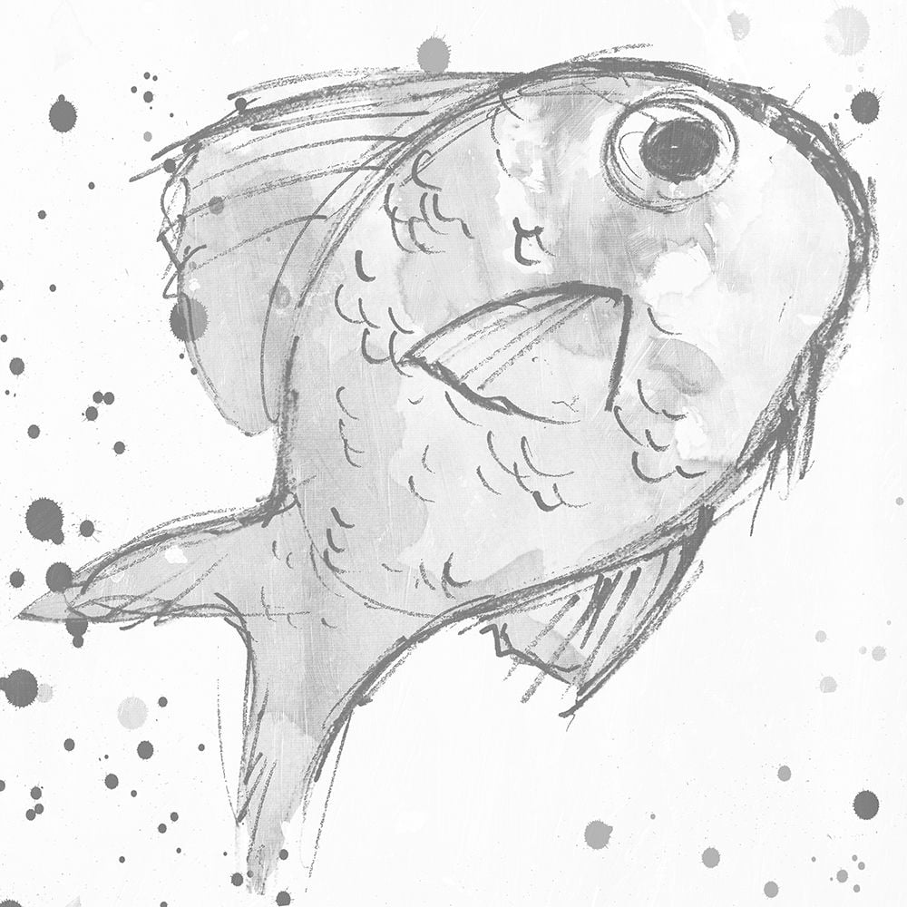 Minimal Sketch Fish Grey Poster Print by Mlli Villa-VARPDXMVSQ085D Image 1