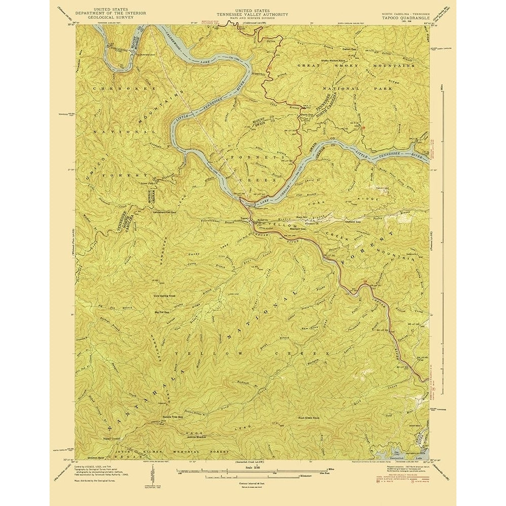 Tapoco North Carolina Tennessee Quad - USGS 1940 Poster Print by USGS USGS-VARPDXNCTA0002 Image 1