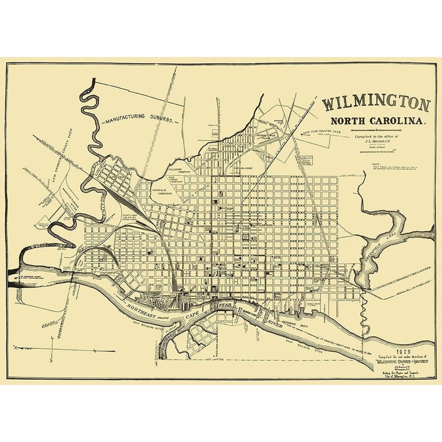 Wilmington North Carolina - Becton 1929 Poster Print by Becton Becton-VARPDXNCWI0001 Image 1