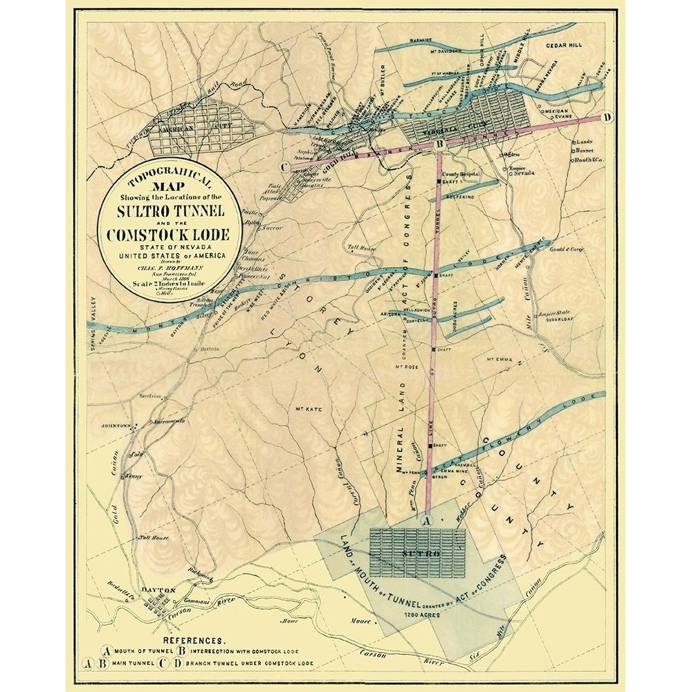 Sultro Tunnel Comstock Lode Nevada - Hoffmann 1866 Poster Print by Hoffmann Hoffmann-VARPDXNVZZ0007 Image 1