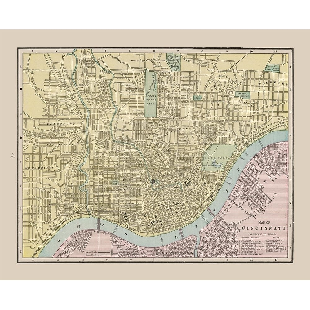 Cincinnati Ohio - Cram 1892 Poster Print by Cram Cram-VARPDXOHCI0011 Image 1