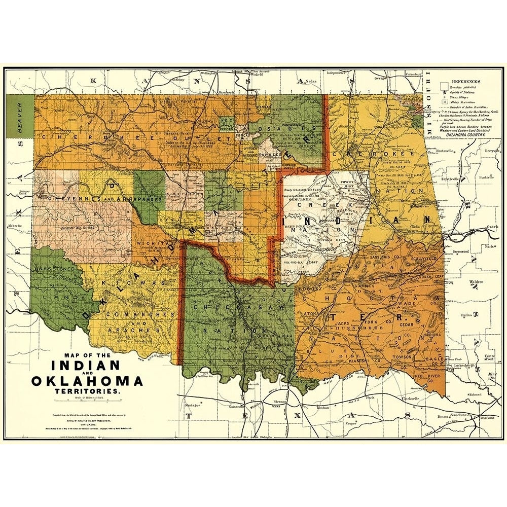 Oklahoma Indian Territory - Rand McNally 1892 Poster Print by Rand McNally Rand McNally-VARPDXOKZZ0004 Image 1