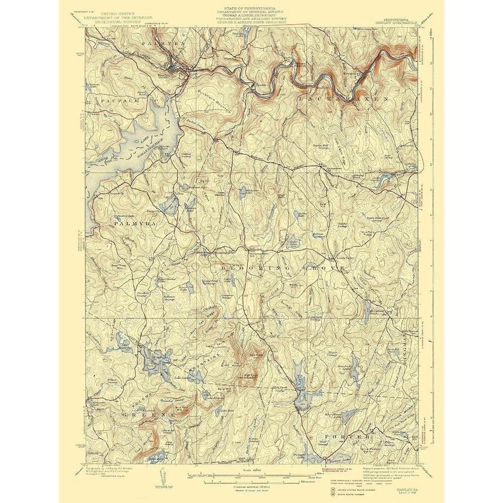 Hawley Pennsylvania Quad - USGS 1938 Poster Print by USGS USGS-VARPDXPAHA0002 Image 1