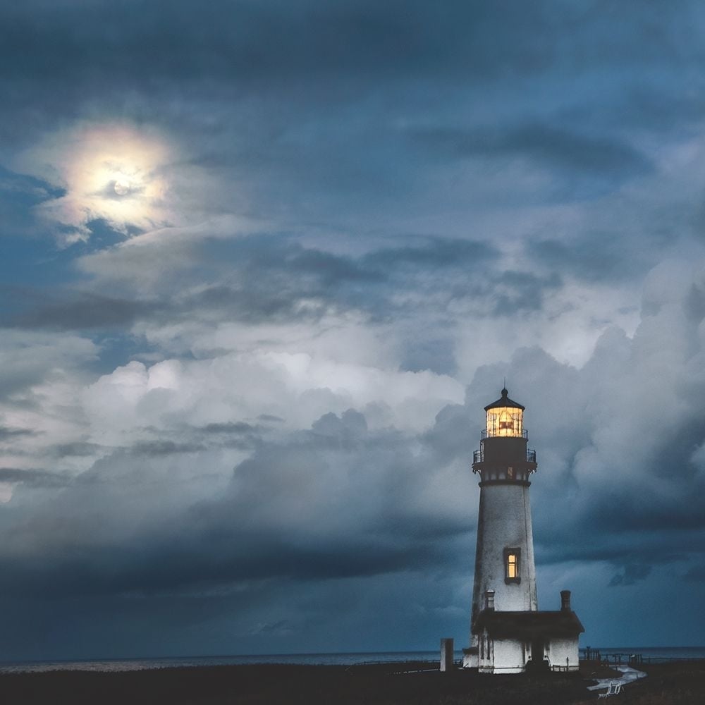 Lighthouse In Moonlight Poster Print - D. Burt-VARPDXPOD60941 Image 1