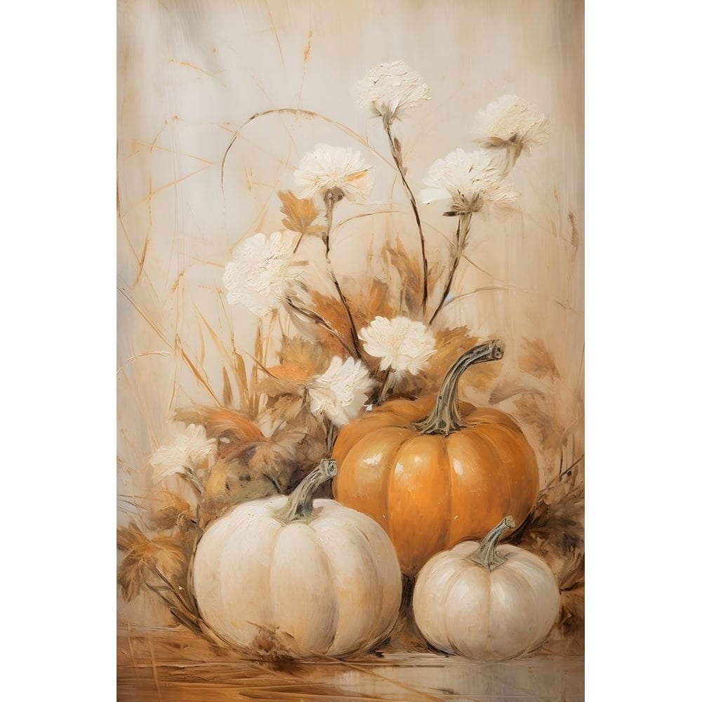 Pumpkins with Florals Poster Print - Prints Design Petals-VARPDXPPD0444 Image 1