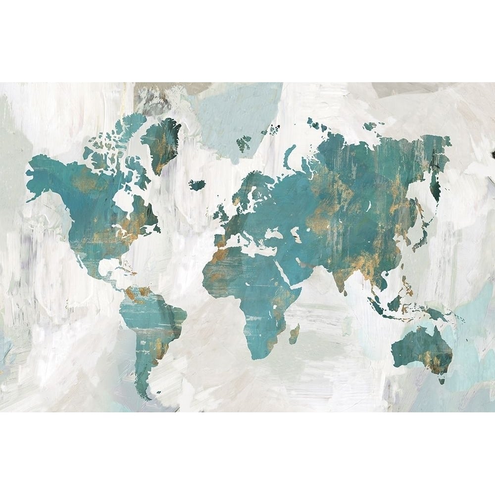 Teal World Map Poster Print by Pamela Collabera-VARPDXPV004A Image 1