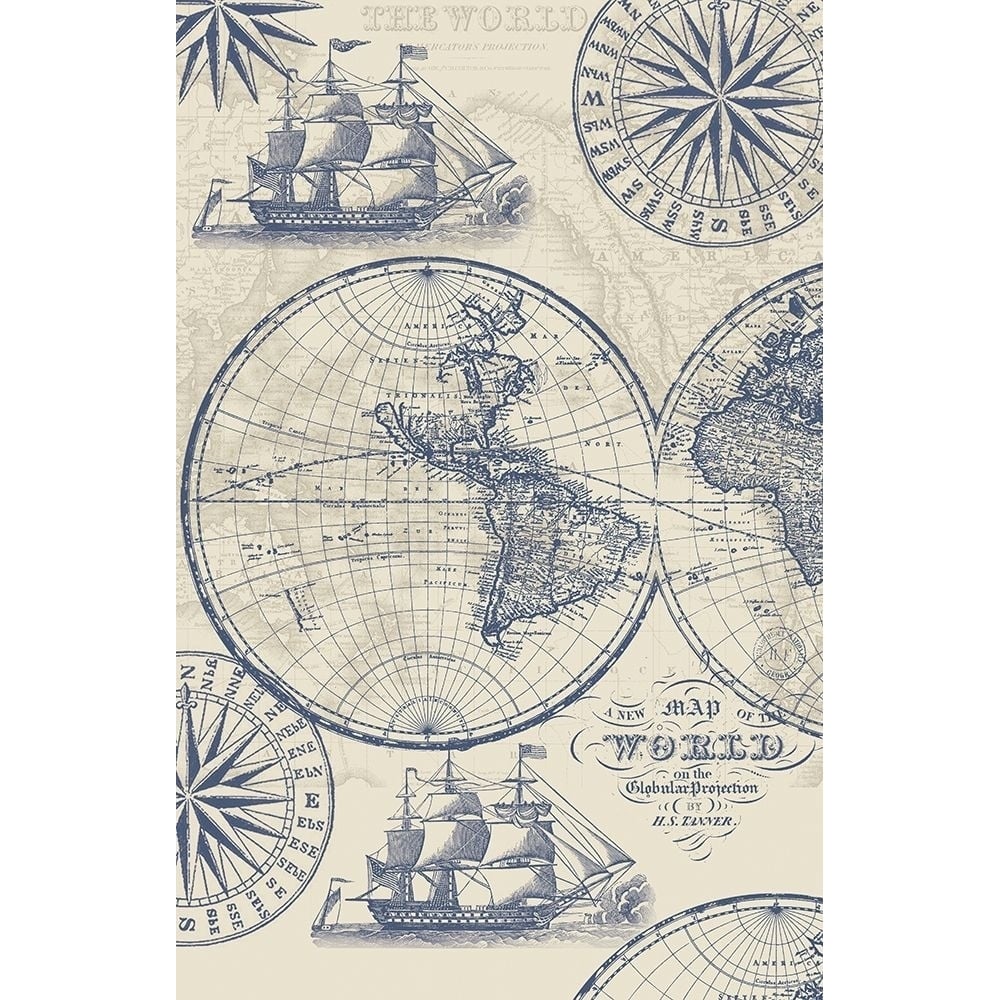 Nautical Ocean Maps Coordiate Creme Poster Print by Candace Allen-VARPDXQCARC046B Image 1