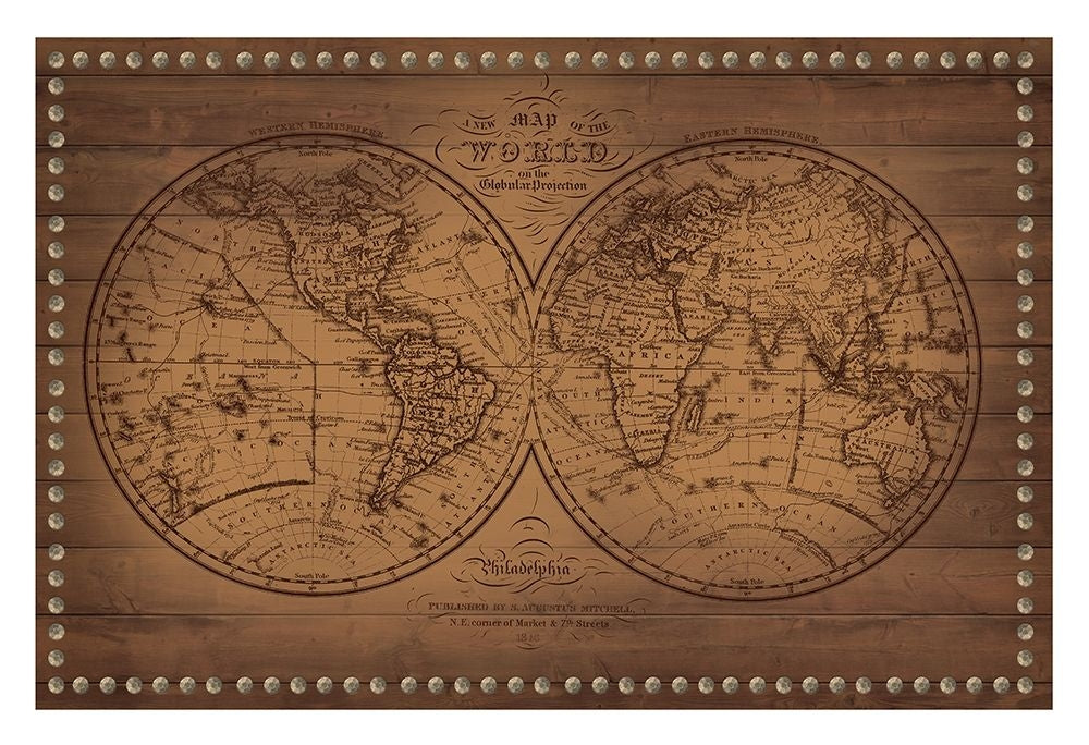 Vintage Wood World Maps 2 Poster Print by Candace Allen-VARPDXQCARC065B Image 1