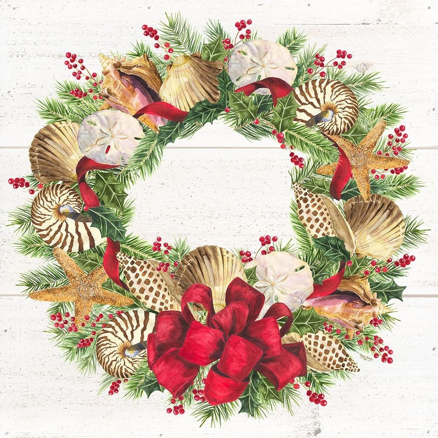 Christmas By The Sea Wreath Square Poster Print by Tara Reed-VARPDXRB12176TR Image 1