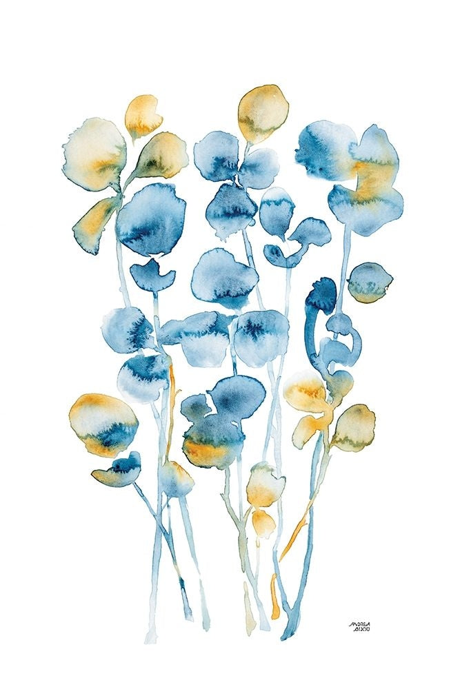 Blue and Gold Watercolor Floral Poster Print by Andrea Bijou-VARPDXRB13086AB Image 1