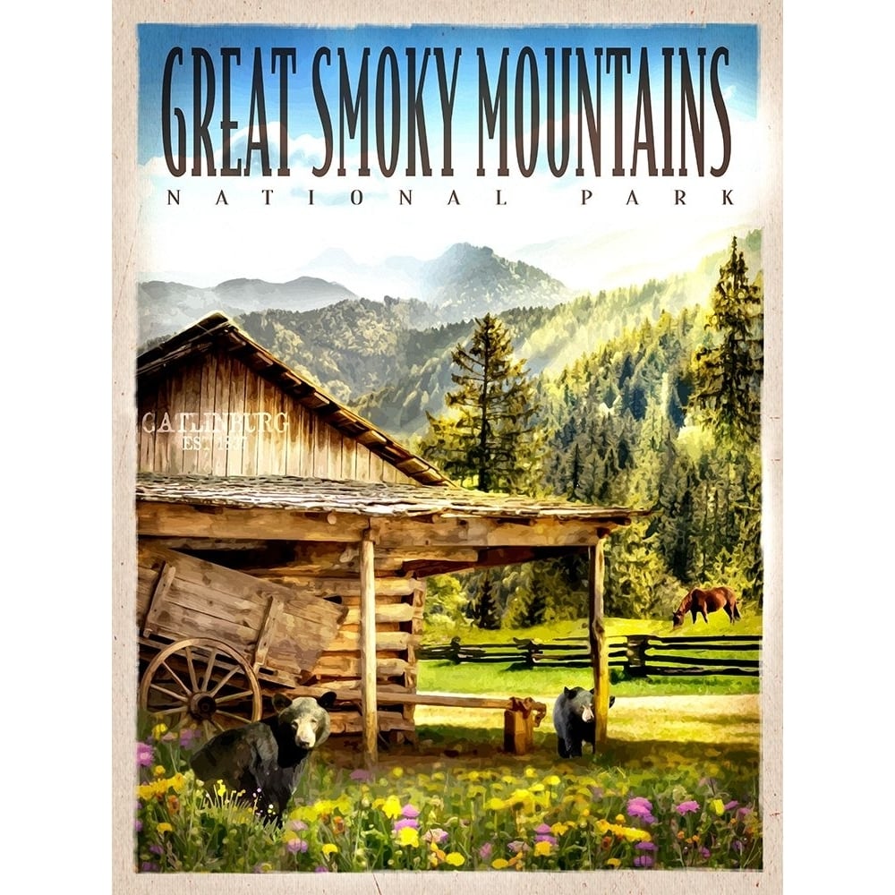 Smokey Mountain Cabin Poster Print - Red Truck Old-VARPDXREDTRX236500 Image 1