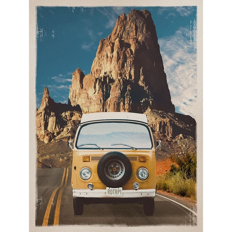 Across the Desert in Yellow Poster Print - Red Truck Old-VARPDXREDTRX239639 Image 1